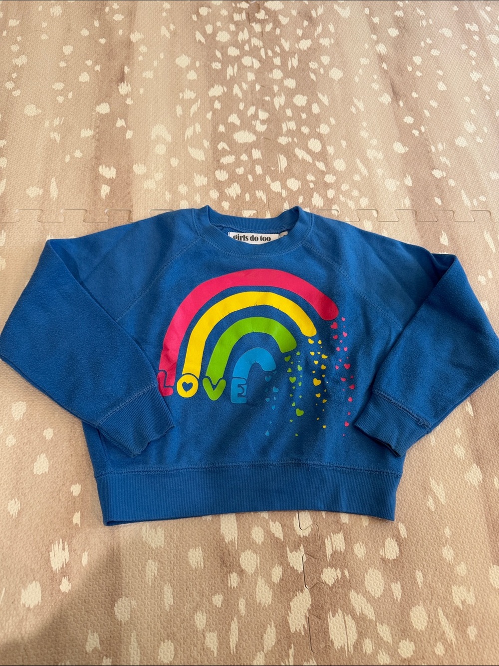 Girls Do Too Rainbow LOVE Sweatshirt Size 5 Blue Fleece Pullover